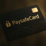 Elegancka, czarna karta z logo PaysafeCard i symbolem kłódki. Idealna do bezpiecznych płatności online.