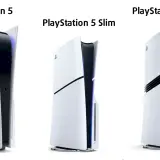 Trzy konsole PlayStation 5: standardowa, Slim i Pro, ustawione obok siebie na białym tle.