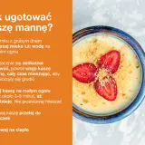 Prosty kasza manna przepis: gotuj na małym ogniu, dodaj truskawki i posypkę. Pyszne śniadanie!