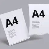 Dwa białe arkusze papieru w formacie **a4** z dużym czarnym napisem "A4" i tekstem.