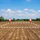 Pola rolne z zaznaczonymi punktami i linią, symbolizujące pytanie: ile kosztuje przekształcenie działki rolnej na budowlaną?