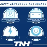 Objawy zepsutego alternatora: szybkie rozładowywanie akumulatora, świecąca kontrolka ładowania, niskie napięcie na klemach, nagłe gaśnięcia silnika.