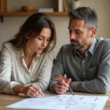 Couple examine plans, discussing their future home and the potential transfert ptz.