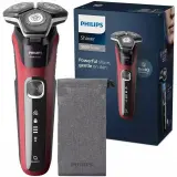 Czerwono-czarna golarka Philips 5000 Series z etui i pudełkiem.