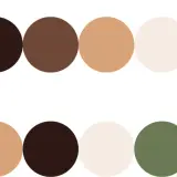 Palette di colori di base: marrone scuro, marrone, beige, crema e verde oliva. La palette corretta è evidenziata da un segno di spunta verde.