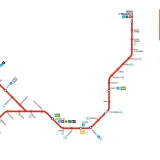 Mappa della metropolitana di Milano, linea M1 in rosso. La fermate rossa collega RHO FieraMilano a Sesto FS 1° Maggio.