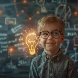 Chłopiec w okularach z żarówką nad głową, symbolizującą pomysłowość, która czyni detektywa literackiego unikalnym.