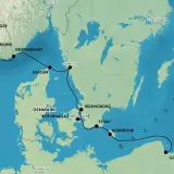 Trasa podróży samochodem do Szwecji przez Danię i Morze Bałtyckie, z przystankami w Kopenhadze, Ystad i Bornholmie, a następnie do Gdańska.