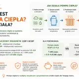 Pompa ciepła: czy się opłaca? Porównanie z kotłem gazowym, oszczędność i ekologia. SCOP 3,5-4,8 oznacza 3,5-4,8 kWh ciepła z 1 kWh prądu.