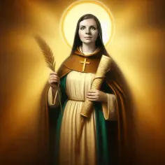 Św. Małgorzata, patronka 10 czerwca, z gałązką i zwojem.