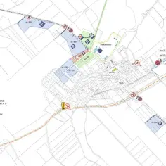 Mapa planistyczna z zaznaczonymi parkingami i drogami w okolicy Gietrzwałdu-zamku.