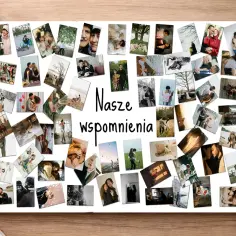 Fotokolaż "Nasze wspomnienia" z licznymi zdjęciami par, rodzin i przyjaciół.