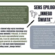 Epilog „Innego świata” to kluczowy element interpretacyjny, ukazujący konflikt moralności obozowej i wolnościowej.