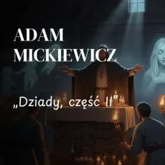 Dziady cz 2 bohaterowie: Guślarz przywołuje duchy dzieci i Panny w mrocznym wnętrzu. Adam Mickiewicz.