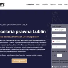 Grafika przedstawia logo kancelarii prawnej i fragment strony internetowej z formularzem kontaktowym.