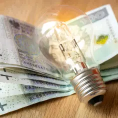 Żarówka na stosie polskich banknotów. Czy to symbol opłaty mocowej co to i jak wpływa na rachunki za prąd?