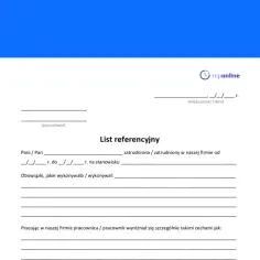 Formularz "List referencyjny" do wypełnienia przez pracodawcę. Rekruter pyta o weryfikację referencji od poprzedniego pracodawcy.