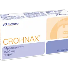 CROHNAX z mesalaziną 1000 mg, 15 czopków. Leki na zapalenie jelita grubego bez recepty, wspierające leczenie.