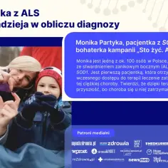 Kobieta i dziecko tworzą serce dłońmi. Monika Partyka, pacjentka z SOD1-ALS, walczy o życie. #stozycALS to nadzieja.