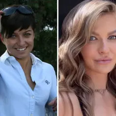 Anna Lewandowska kiedyś i dziś. Na pierwszym zdjęciu młoda sportsmenka z krótkimi włosami i okularami na głowie, na drugim - z długimi, falowanymi blond włosami.