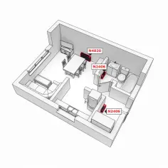 Schemat mieszkania 50m2 z zaznaczonym ogrzewaniem elektrycznym. Analiza ogrzewanie elektryczne mieszkania 50m2 koszty.
