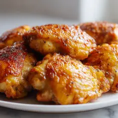 Złociste, chrupiące udka z airfryer na białym talerzu. Idealne na szybki obiad.