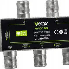 Rozgałęźnik antenowy Vayox VA0199 z 4 wyjściami i funkcją powerpass. Dowiedz się, jak podłączyć rozgałęźnik antenowy, by cieszyć się sygnałem.