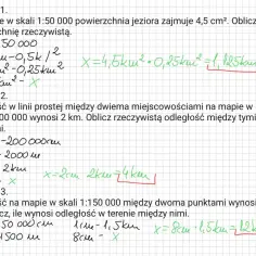 Obliczenia zadań z wykorzystaniem skali mapy: 1:50 000, 1:200 000, 1:150 000.