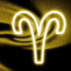 Symbol Barana, 27 marca znak zodiaku, lśni złotym blaskiem na tle czerni i brokatu.