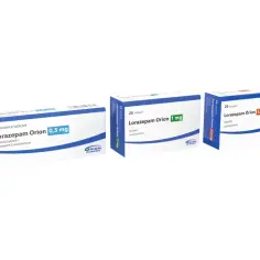 Opakowania leku Lorazepam Orion 0,5 mg, 1 mg i 2,5 mg. Dostępny lorazepam bez recepty w różnych dawkach.