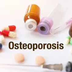 Leki na osteoporozę, w tym te, które nie powodują martwicy kości szczęki, przedstawione jako kapsułki i fiolki.