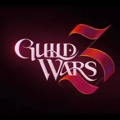 Logo Guild Wars 3 z płonącymi wstęgami.