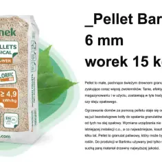 Worek pelletu drzewnego Barlinek 15 kg, 6 mm, o wysokiej kaloryczności.