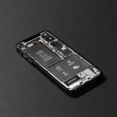 Rozłożony iPhone z widoczną baterią. Kalibracja baterii iPhone może pomóc w przywróceniu jej pełnej sprawności.