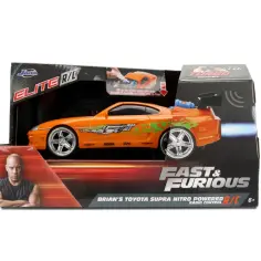 Pomarańczowa Toyota Supra Nitro z serii "Szybcy i wściekli filmy", sterowana radiem, z efektem turbo.