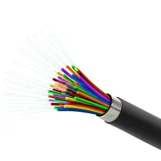 Kolorowy kabel światłowodowy z wieloma cienkimi żyłami, jak wygląda kabel światłowodowy.