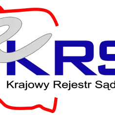 Logo KRS z konturem Polski i napisem "Krajowy Rejestr Sądowy".
