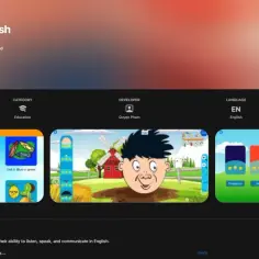 Aplikacja do nauki angielskiego dla dzieci "Fun English" z kolorowymi lekcjami, grami i interaktywnymi ćwiczeniami.