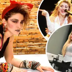 Madonna w różnym wieku: młoda ikona stylu z lat 80., gwiazda na scenie i współczesna artystka.