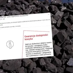 Kupa węgla z nakładką informacyjną o gwarancji dostępności koszyka.
