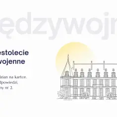 Dwudziestolecie międzywojenne lektury. Ilustracja przedstawia budynek i wieżę radiową, nawiązując do epoki.