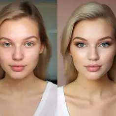 Porównanie twarzy przed i po naturalnym makijażu.