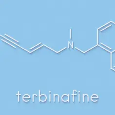 Struktura chemiczna terbinafiny, leku stosowanego w leczeniu infekcji grzybiczych.