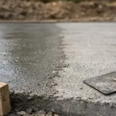 Świeżo wylany, mokry beton czeka na wygładzenie kielnią. Szybki beton to podstawa solidnej budowy.