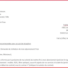 Lettre de résiliation Free Mobile avec accusé de réception.