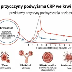 Wykres przedstawia przyczyny podwyższonego CRP we krwi, w tym infekcje i autoimmunizację.