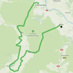 Trasa rowerowa wokół Puszczy Sandomierskiej, łącząca miasto w pobliżu Stalowej Woli z Nyskiem i innymi miejscowościami.