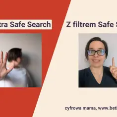 Bezpieczne wyszukiwanie (Safe Search) chroni przed nieodpowiednimi treściami. Po lewej: bez filtra, po prawej: z filtrem.