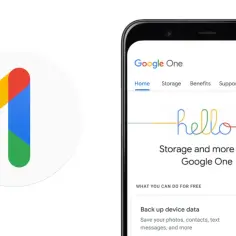 Logo Google One i ekran telefonu z aplikacją Google One. Dowiedz się, google one co to jest i jak backupować dane.