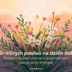 Piękne kwiaty na tle zachodzącego słońca. Znajdź fajne powitania na dzień dobry i zacznij dzień z uśmiechem!